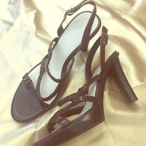 Brown Leather Calvin Klein Sandals Heels 9