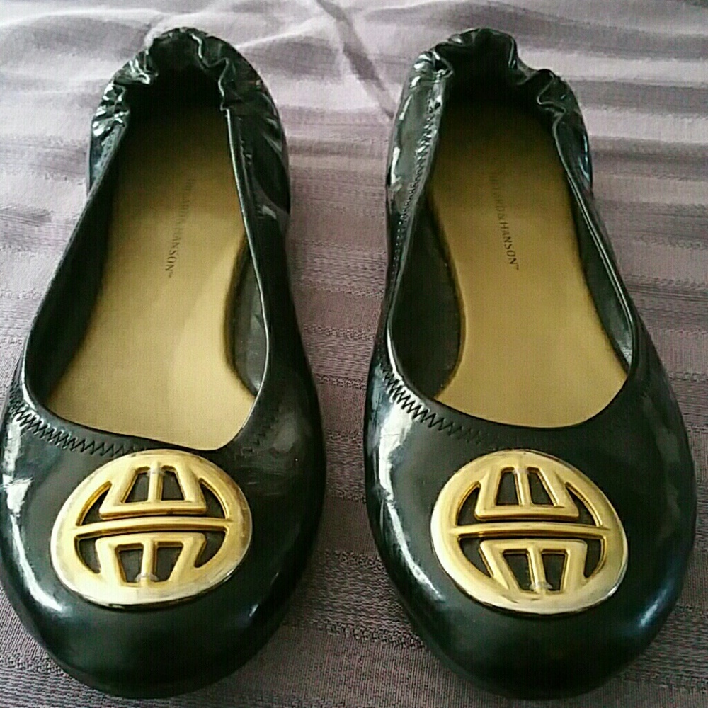 SOLD Black Flats Gold Emblem