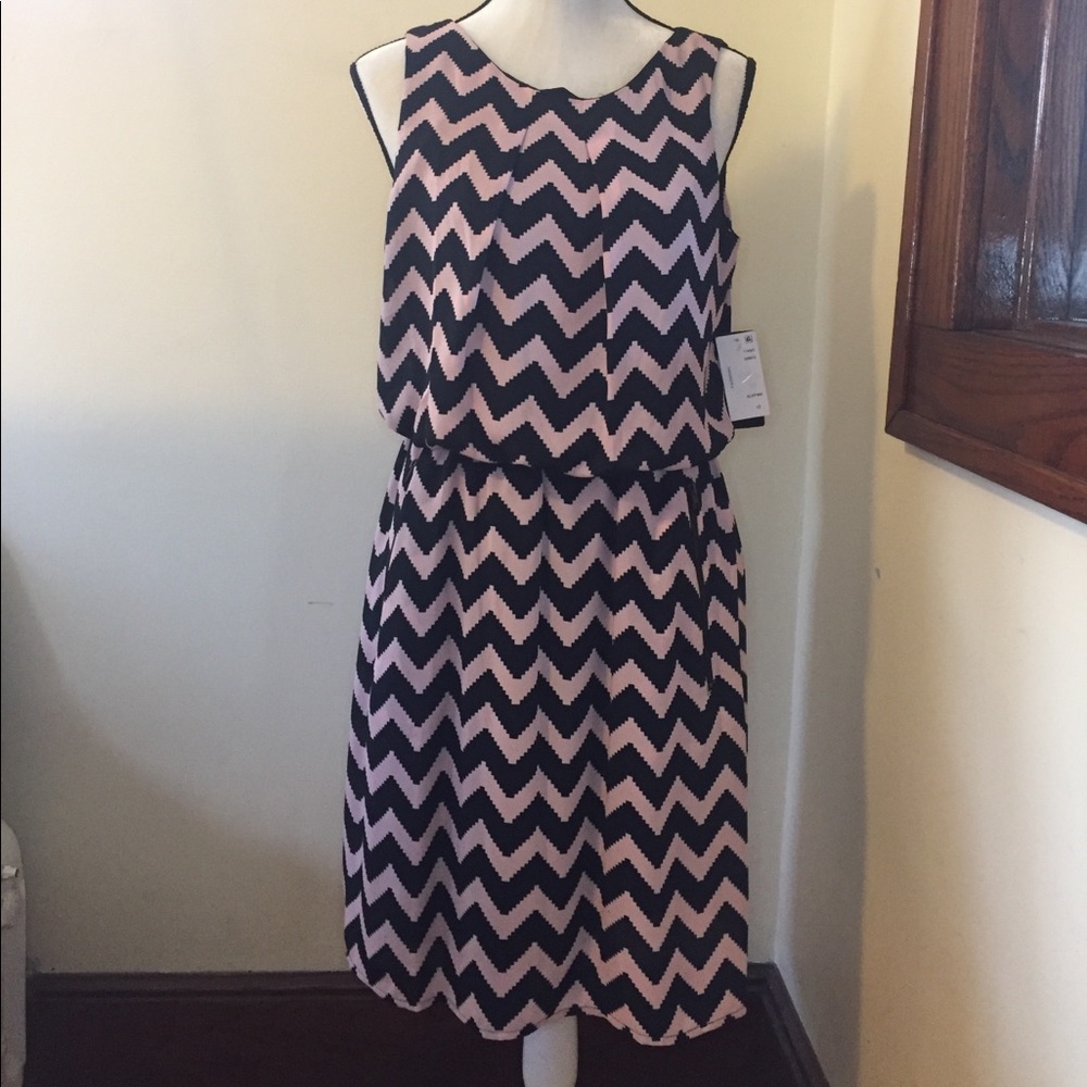 Size 12 SLNY pink and black chevron dress