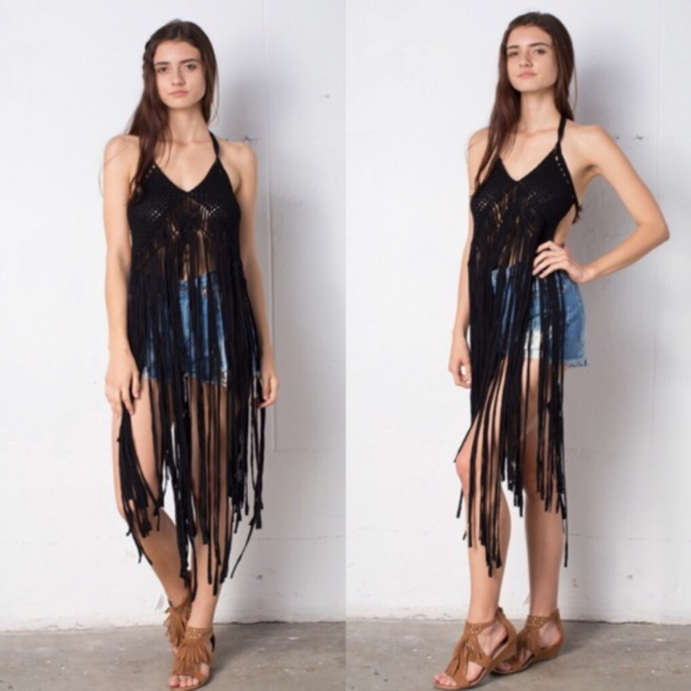 Fringe Bikini Coverup! Black, fits Sz approx 2-8