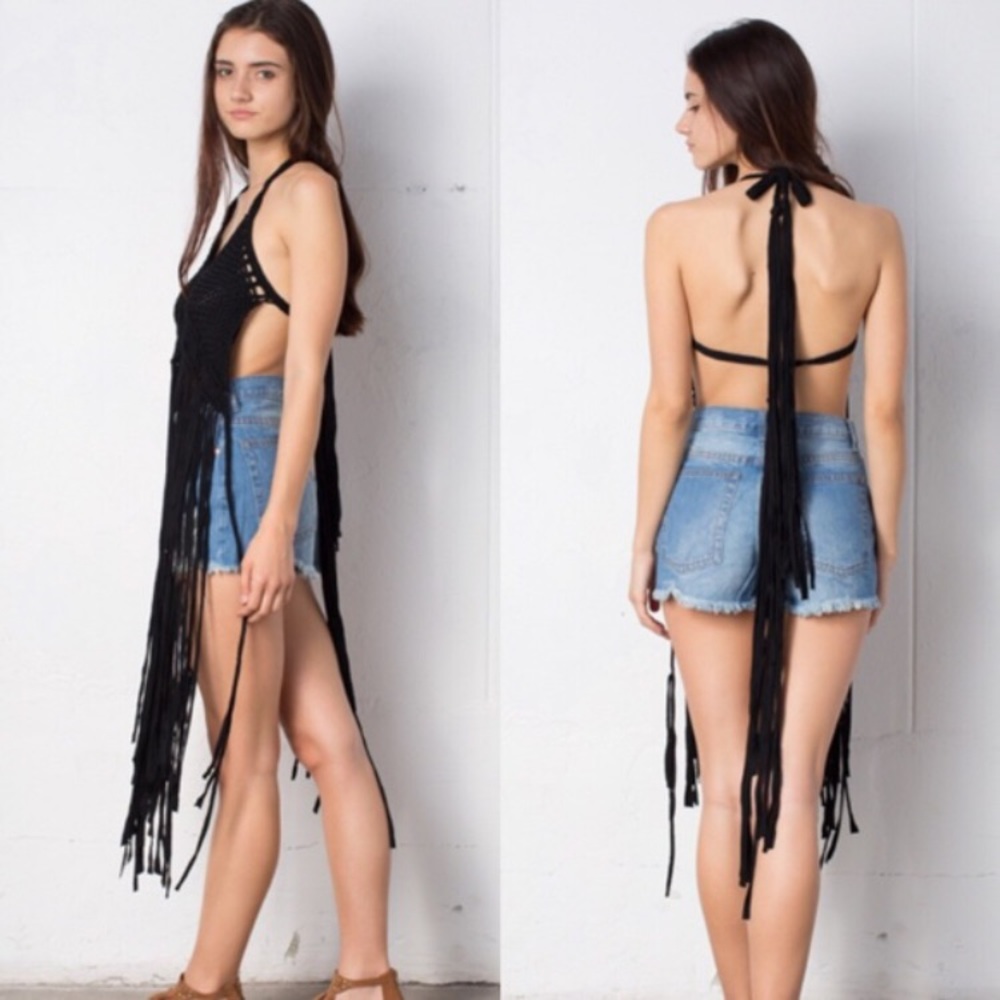 Fringe Bikini Coverup! Black, fits Sz approx 2-8 - Picture 2 of 4