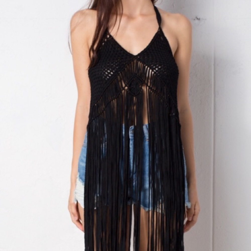 Fringe Bikini Coverup! Black, fits Sz approx 2-8 - Picture 3 of 4