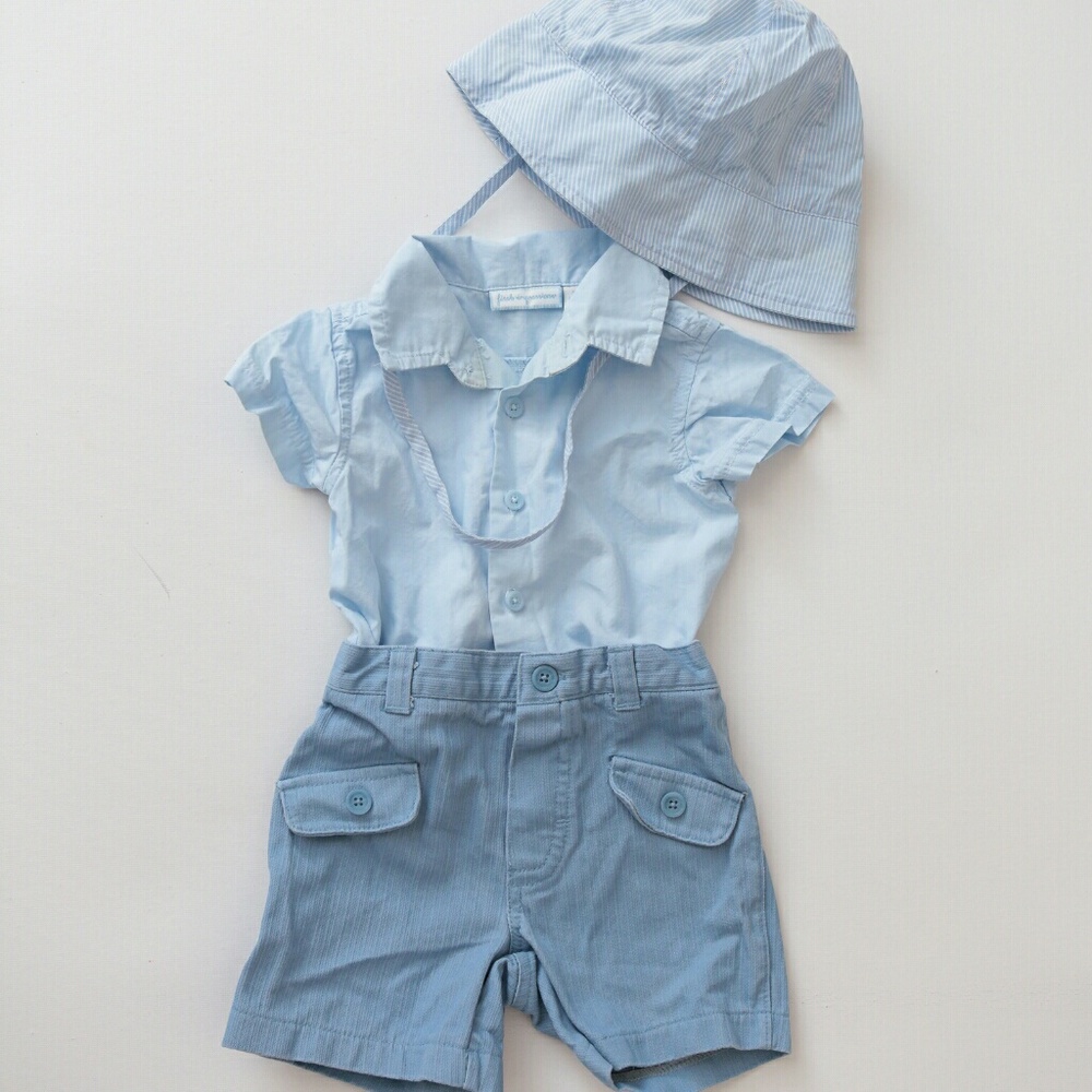 Baby boy 3-piece short set, with hat, blue, spring