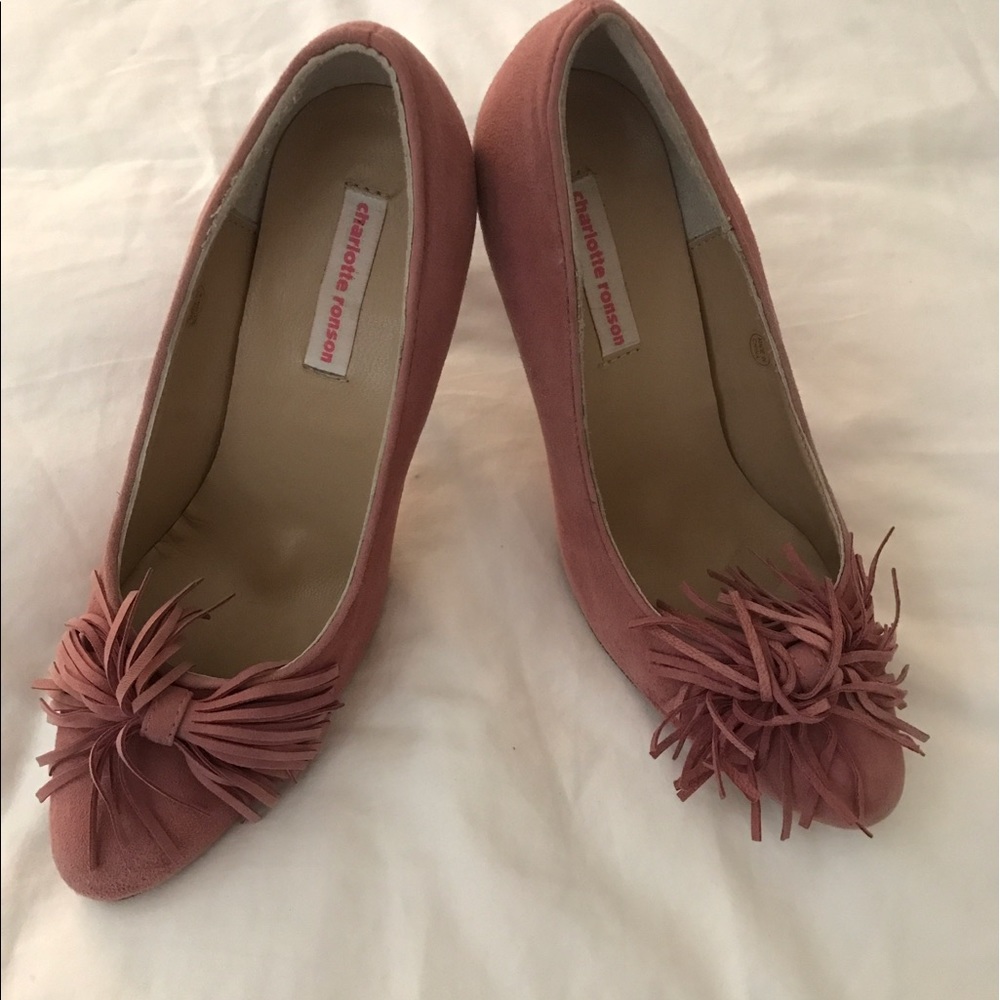 Three inch blush pink suede heel!