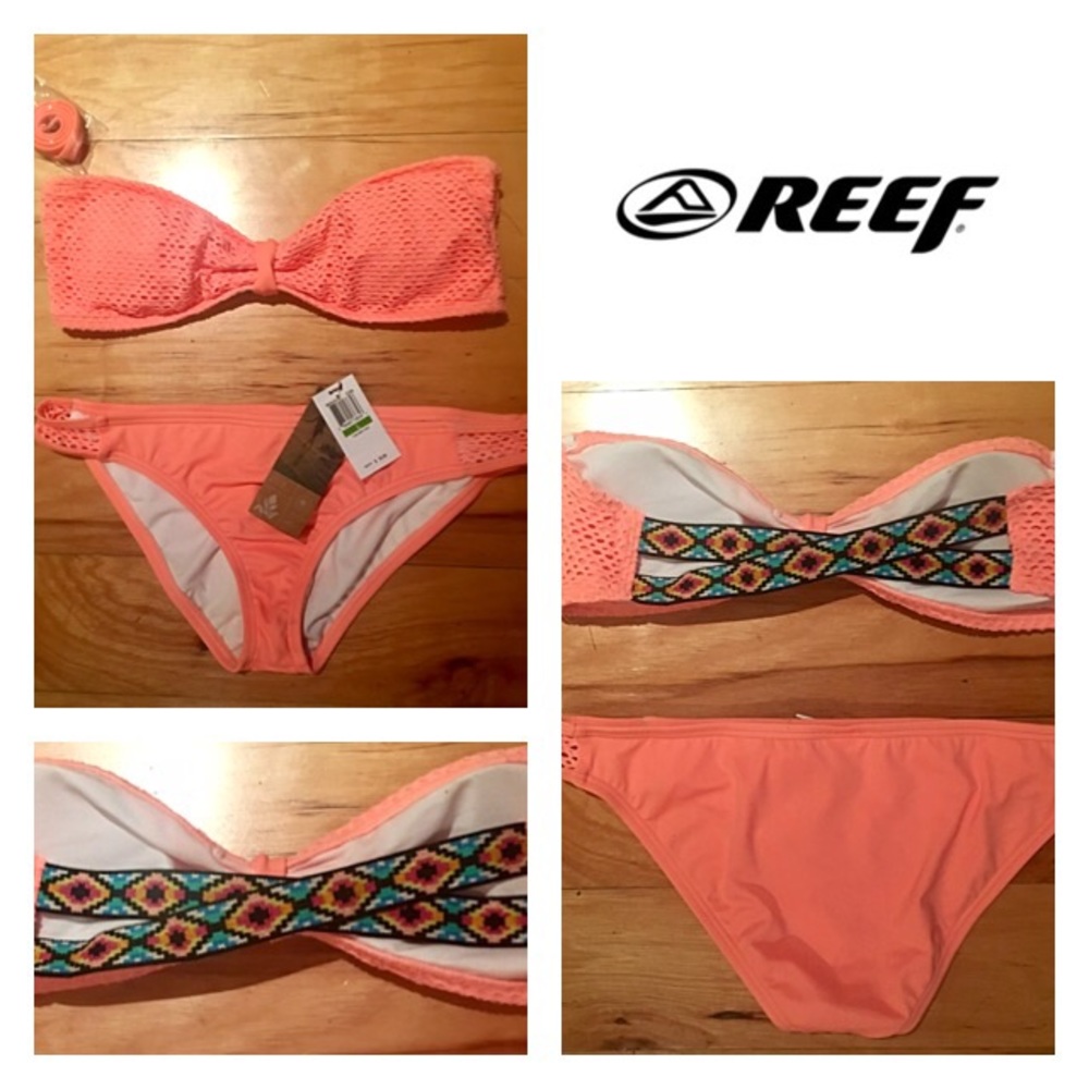 Reef Neon Orange Crocheted Bandeau Bikini w/ XBack