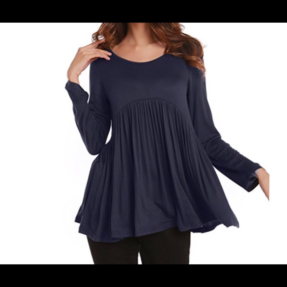 Draped Tunic Long Sleeve Top (Navy Blue)