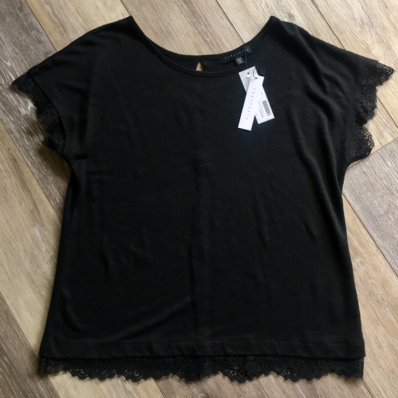 Sanctuary Tops - NWT Sanctuary Black Linen Lace-Edged Top