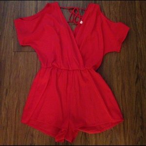 Red cold shoulder romper