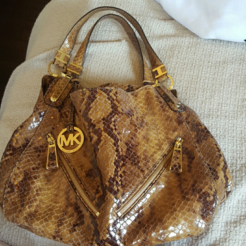 Michael Kors Large Snakeskin Leather Shoulder Bag