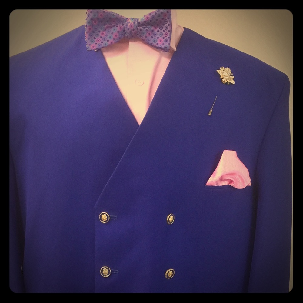 Collarless Blue double breast Blazer