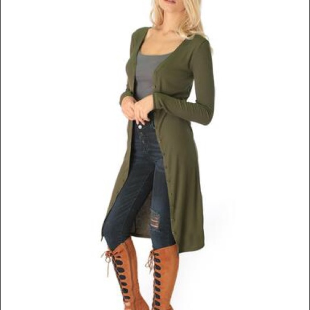 Versatile long button-up ribbed cardigan dress