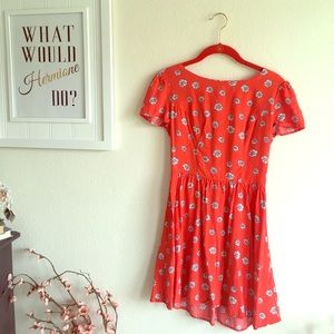 Topshop Red Floral Skater Dress
