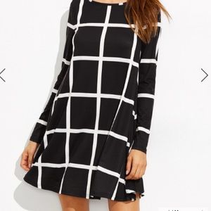 Shein Black & White Grid Skater Dress