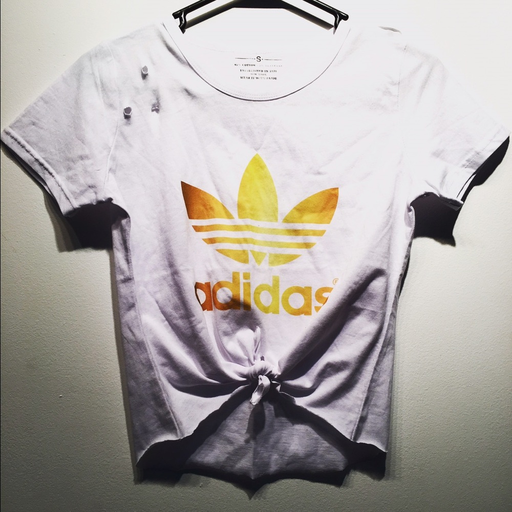 Distressed Adidas  crop knot Tee