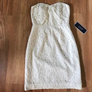 Jcrew Kelsey strapless dress in champagne.