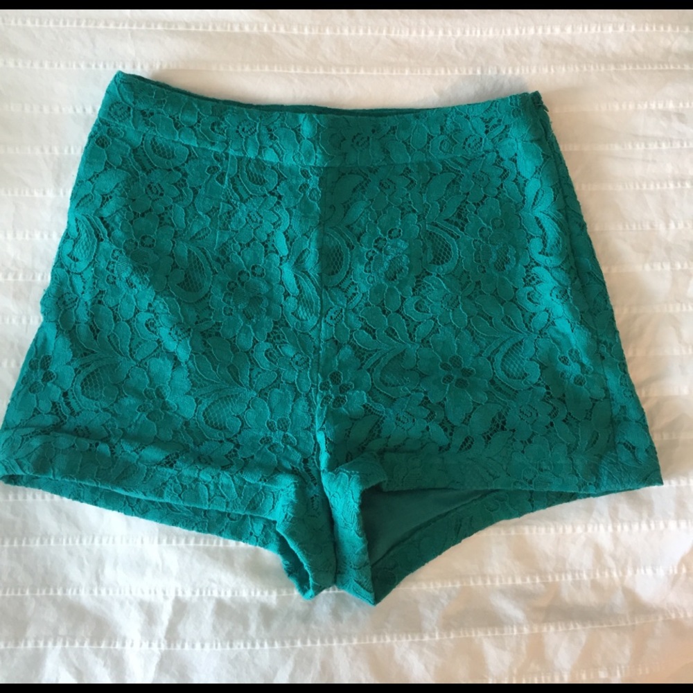 Turquoise high rise shorts