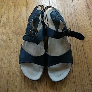 Dansko Black Real Leather Wedge Sandals