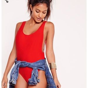 Missguided Red High Leg One Piece Swimsuit