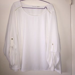 Calvin Klein flowy blouse w/ gold detailing