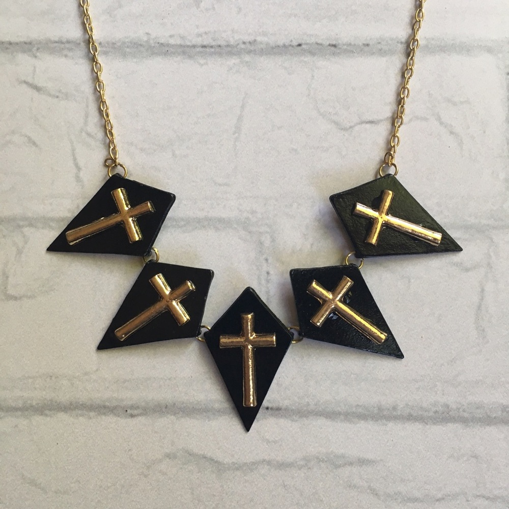Gold cross coffin necklace