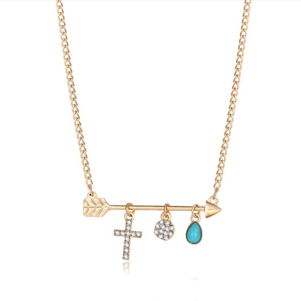 Gold Plated Arrow necklace with Crystal Charms