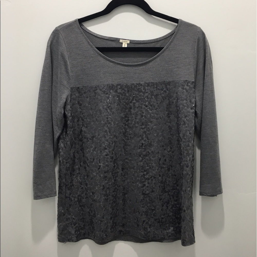 J.crew Gray Raglan Sequin Tee, size Medium