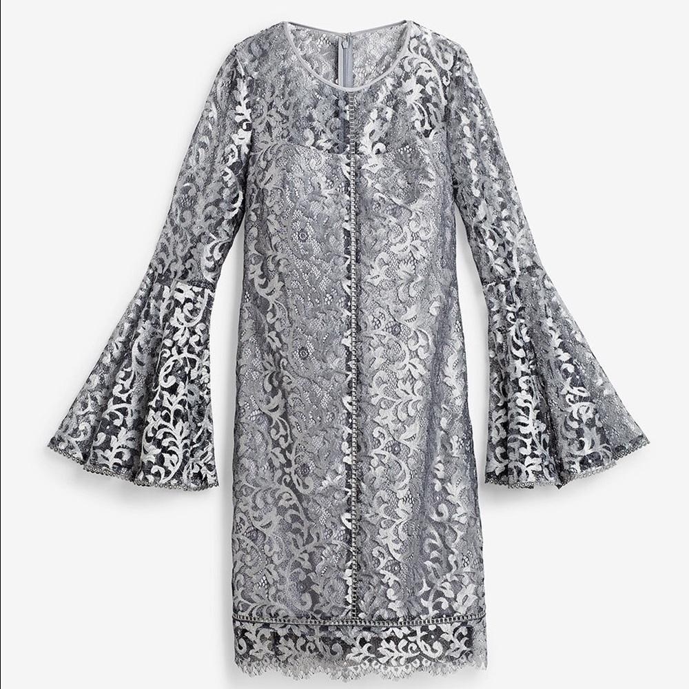 NEW METALLIC LACE BELL-SLEEVE DRESS - Picture 4 of 4