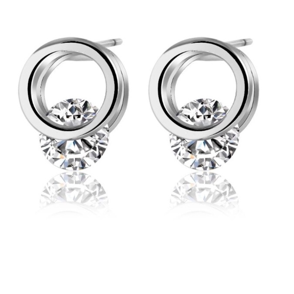 Floating open circle stud earring