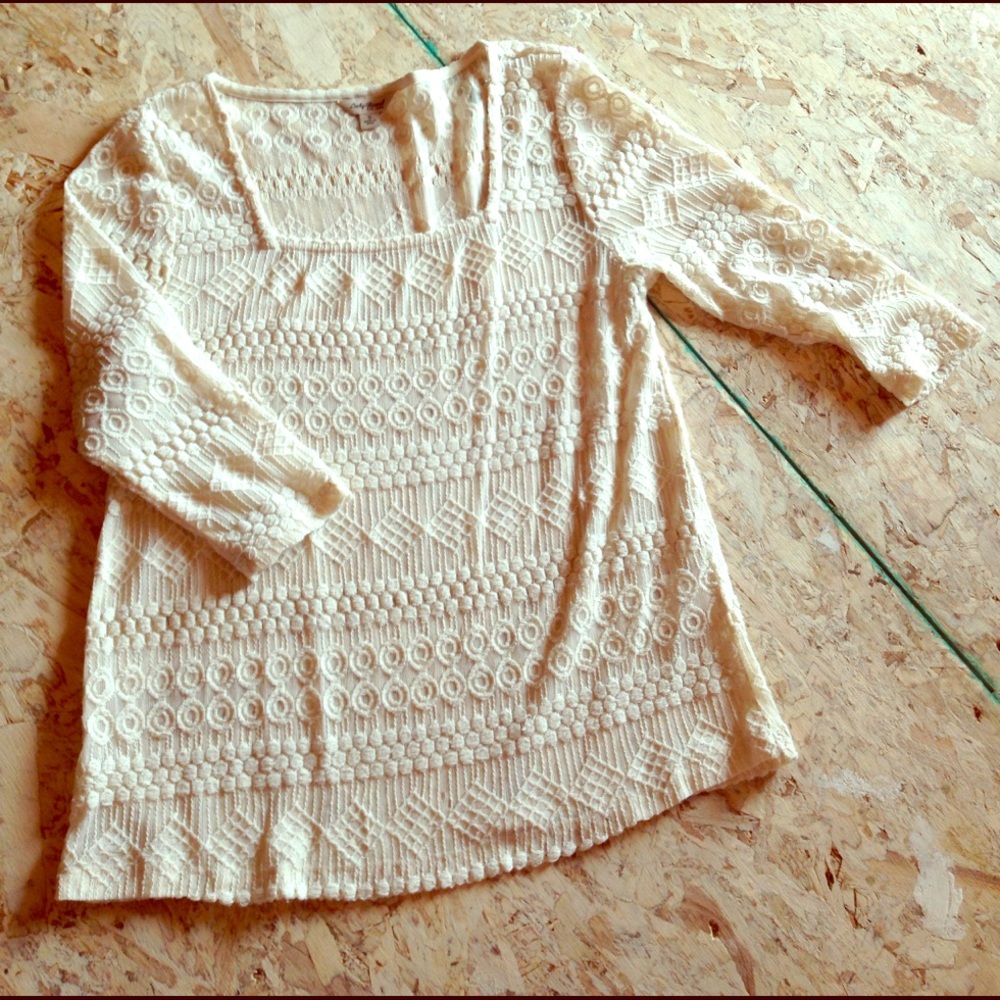 Lucky Brand off-white lace sheer top