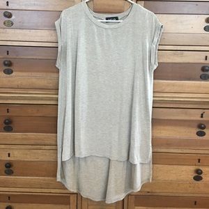 Short front/long back cap sleeve top