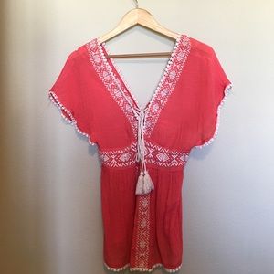 Coral Linen Embroidered Blouse L- Last chance!