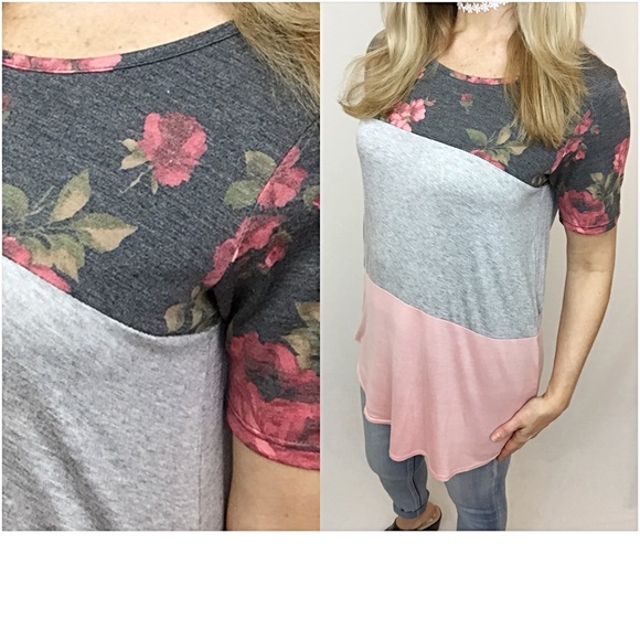 Blush Floral Colorblock Tunic Top Sold - Picture 2 of 6