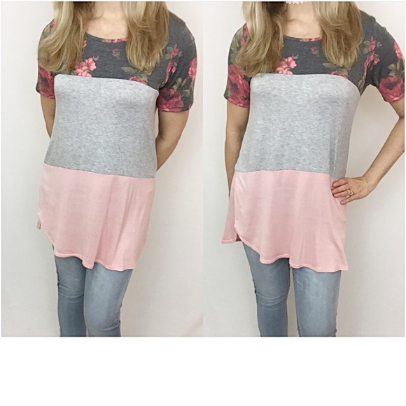 Blush Floral Colorblock Tunic Top Sold - Picture 4 of 6