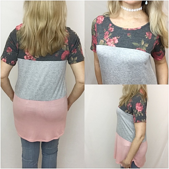 Blush Floral Colorblock Tunic Top Sold - Picture 5 of 6