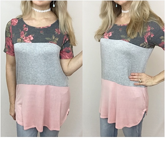 Blush Floral Colorblock Tunic Top Sold - Picture 6 of 6