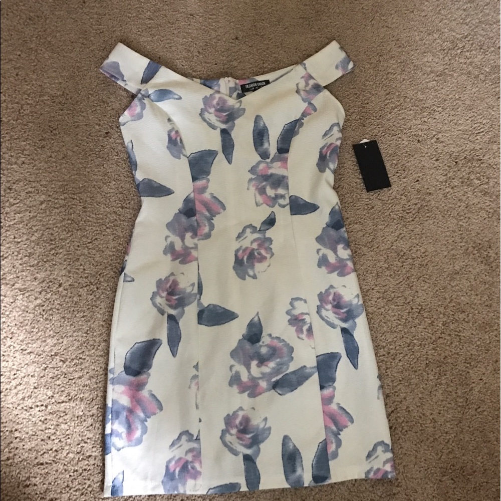 Fashion Union Floral Print Bardot Dress 👗👒👠👜