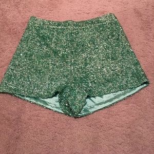 Green sequin high waisted shorts