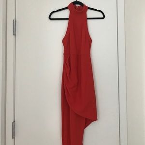 Long coral halter dress we high slit
