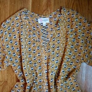 Yellow Owl Print Blouse L'atiste by Amy