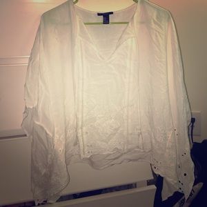 White light floral poncho shirt
