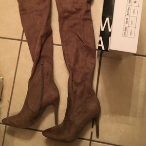 Over the knee suede boots. Taupe