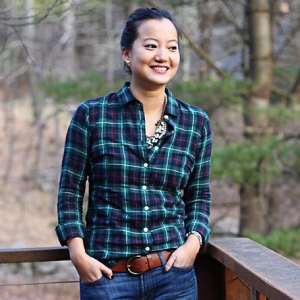 J. Crew green plaid button down shirt