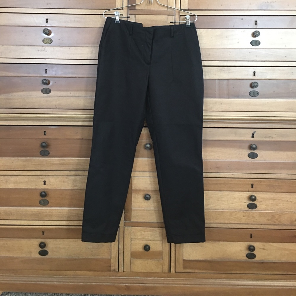 Black straight leg with cuff dress pants.