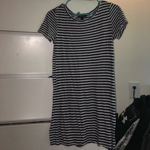 Blue and white striped t-shirt dress