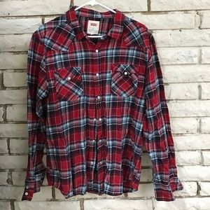 Levi's - Red and Navy Flannel - Button Down - Mens
