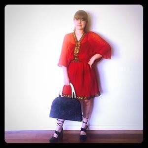 Vintage Red Gauze Dress Mini Dress S M 6 7 Vintage Red Gauze Dress Mini Dress S M 6 7