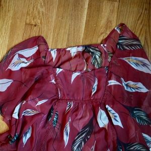 Fun 2 Fun Flowy Red Blouse with Leaves Print