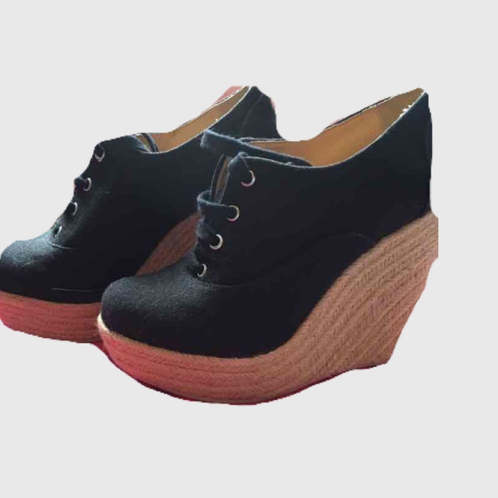 Black lace up wedges