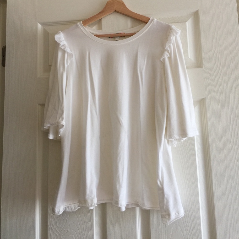 Anthropology white ruffle sleeve cotton blouse