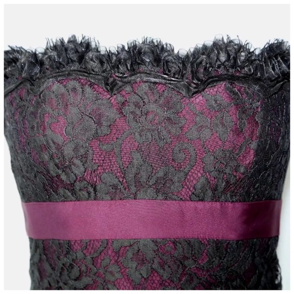 Badgley Mischka Burgundy Lace Cocktail Dress - Picture 4 of 8